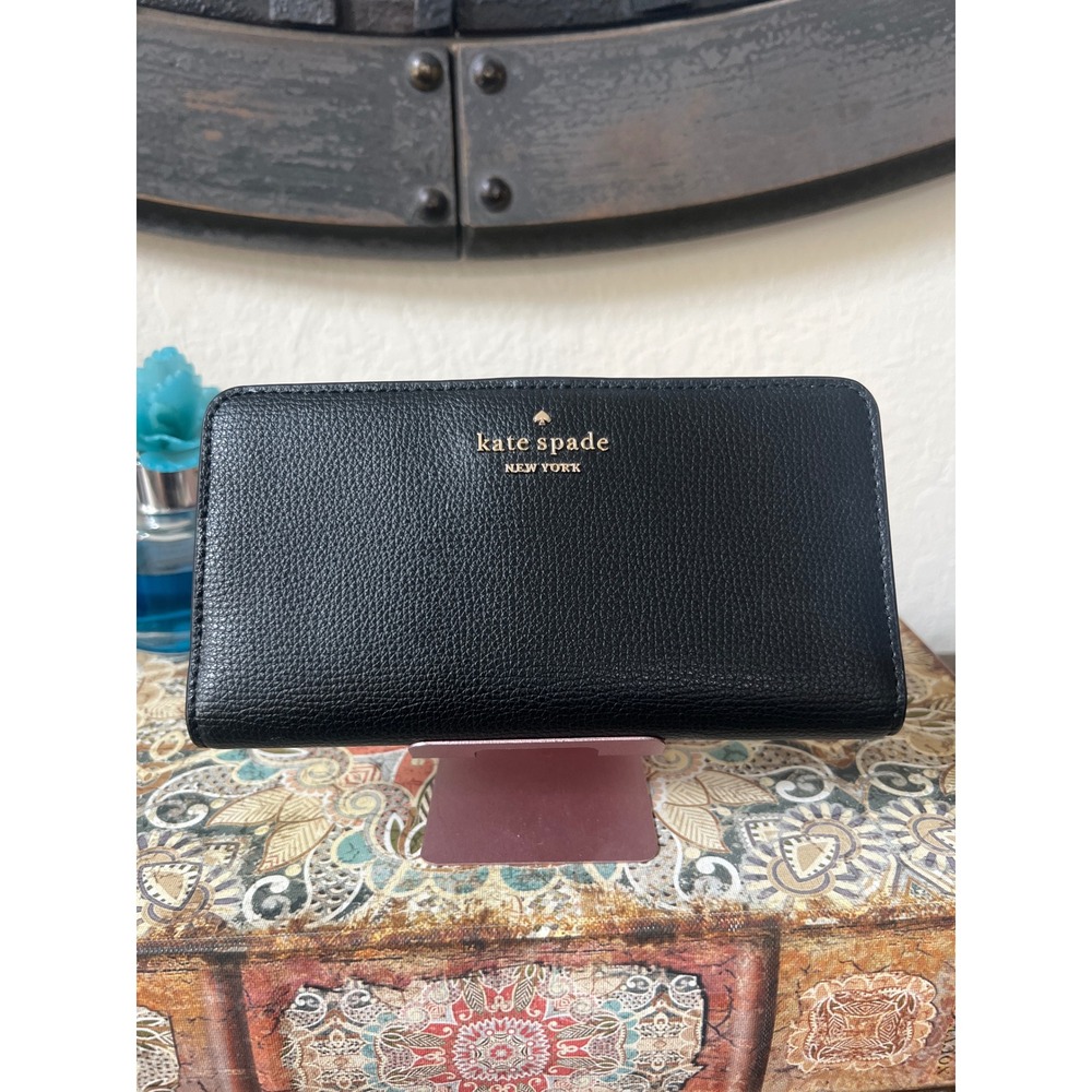 Kate Spade New York Black Pebbled Leather Slim Bifold Wallet Interior